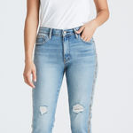 Lucky Brand Woman’s  Relaxed Taper Jeans With Tribal Detail Distressed Size 00 Photo 0