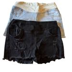 Maternity Set‎ 2 Distressed Denim Shorts Black Wash Frayed Hem Jean Short Large Photo 1