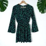 ASOS Subdued Emerald Leaf Floral Print Ruffle Tiered Flare Sleeve Dress Photo 3