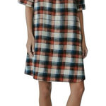 Hayden LA Large Dress Western Rust Red Blue Plaid Flannel Lace Up 3/4 Sleeves Photo 0