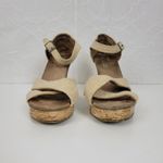 Toms  Sienna Womens Sandals Size 9 Cream Canvas‎ Crisscross Open Toe Cork Wedge Photo 9