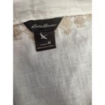 Eddie Bauer  Ivory V Neck Embroidered Tunic 3/4 Sleeve Linen Rayon Womens Shirt M Photo 5