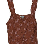 American Eagle Crop Top Size Medium Orange Floral Womens Stretch Bottom Tie Photo 0