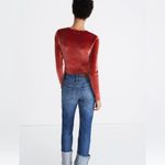 Madewell  Rusty Orange Long Sleeve Velvet Wrap Bodysuit, Sz S Photo 1
