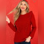 Red Dress Boutique  Fire Away Ruby Red Sweater Ruffle Front Metallic Trim M Photo 1