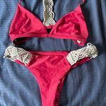 Cupshe Wine Red And Grey Macramé Bikini Set. Medium. Photo 1