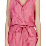 Joie  Toinette‎ Belted Linen Pink Chambray Sleeveless Romper - Medium Photo 0