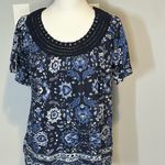 Lucky Brand  cotton blend‎ boho print crochet neck top size XS BIN F Photo 2
