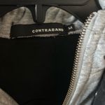 Contraband Black Distressed Denim Jacket w attached gray hoodie medium Photo 2