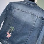 Chico's Flamingo Embroidered Ladies Denim Jacket Sz2 Medium Wash Boho Beachy EUC Photo 5