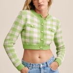 São Paulo Green/White Checkered Cropped Cardigan Green Size M Photo 0