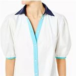 Addison Bay ISLE DRESS 100% Poplin Cotton White Blue Pipping Drop Waist Midi Sma Photo 2