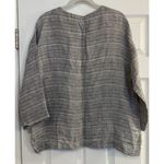 J. Jill PureJill Linen Henley Shirt Top Size MED Women's Gray Striped 3/4 Sleeve Photo 1