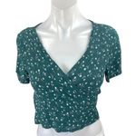 Brandy Melville Green Floral Short Sleeve V Neck Wrap Tie Blouse Crop Top Size S Photo 0