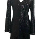 Nanette Lepore Black Sequin Bell Sleeve Knee-Length Dress Photo 0