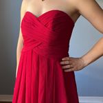David's Bridal Red Short Strapless Chiffon Cocktail Bridesmaid Dress Size 6 Photo 3