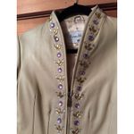 Pamela McCoy Collections Beaded Leather Jacket Tan Mandarin Collar Zip Front XS Photo 5
