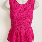 J.Crew  Peplum Barbie Pink Lace Scoop Neck Sleeveless Blouse Tank Size 2 Stretch Photo 5