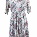 Vintage 90s Floral Knee Length Cottagecore Handmade Dress Cream Lace Collar Multiple Size M Photo 0