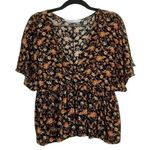 ZARA Basic Romantic Floral VNeck Peplum Blouse Crop Top Ruffle S Black Red #3066 Photo 0