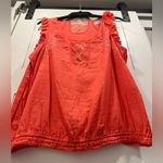Free People We the Free Orange Ruffled Embroidered Boho Top, sz. Large EUC! Photo 2