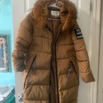 Brown Puffer Coat with Faux Fur Hood Size L Photo 0
