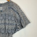 Queen Moda Women’s Blue Gray Smocked Cotton Lace Short Sleeve Blouse S Photo 5