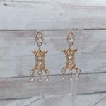 Vintage Earrings for Pierced Ears Ornate Gold Tone & Clear Gem Statement Dangle Photo 0