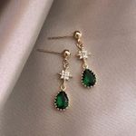 18K Gold Plated Teardrop Shape Green Emerald Dangle Drop Earrings for Women Photo 0