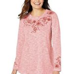 Woman Within  Plus Size Women's Floral Embroidered Sweatshirt Tee Size 2X Photo 0