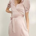 Aritzia Satin Wrap Puff Sleeve Bow Dress XS - Pink Photo 0