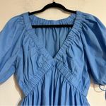 Abercrombie & Fitch Plunge Front Puff Sleeve Babydoll Mini Dress Blue Medium Photo 2
