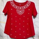 Alia Boho Vintage Red Short Sleeve Top with White Embroidery &golden rhinestones Size undefined Photo 0
