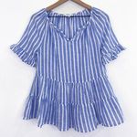 BeachLunchLounge Tiered Linen Cotton Blouse Striped Ruffles Boxy Beachy XS Photo 0