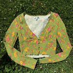 Urban Outfitters  Green Floral Ruby V-Neck Button Up Long Sleeve Crop Top size M Photo 0