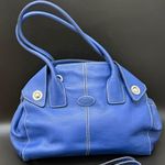 TOD’S Blue Pebbled Leather Contrast Stitch Button Snap Closure Satchel Crossbody Photo 0