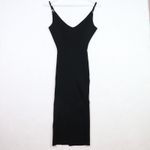 Hera Collection Black Ribbed V Neck Spaghetti Strap Maxi Dress Side Slit Size L Photo 1