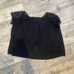 SheIn  Curve Plain Solid Black 1XL Women’s Blouse Short Sleeves Top Lace Sleeve Photo 0