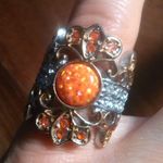 Simulated Opal and Orange and White Crystal Stainless Steel Ring (Size 6) Photo 6
