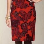 Talbots Pencil Skirt Paisley Velvet Red Burnt Orange Zip Back Women’s Sz 14WP G2 Photo 0