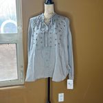 Johnny Was  Pete & Greta 100% Cotton Gray Bead Crystal Button Down Top Size S Photo 1