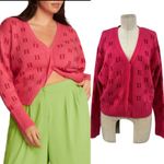 11 Honoré 11 Honore Angie Cardigan Sweater 11h Monogram Print Pink Plus Size 1 14-16 Photo 1