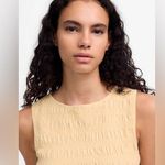 Madewell Smocked Tank Top Bateau Neck Sleeveless Linen Blend Pale Chamois L NWT Photo 4