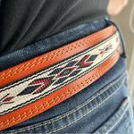 Southwestern Brown Leather Woven Patterned Belt Cowboy Rodeo Photo 3
