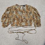 Maje Lipard Leopard Print Wrap Crop Top‎ Sz 3/L Puff Sleeve Tie Waist NWT $265 Photo 4