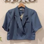 J.ING Jing Lightweight Short Sleeve Blazer Jacket Top Shoulder Pads Size S NWT Blue Photo 0