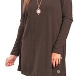 Women's Long Sleeve Scoop Neck Button Side Sweater Tunic Dress Brown Photo 1