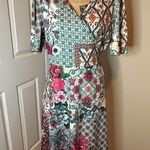 SheIn Geo And Floral Print Flutter Sleeve Tie Side Wrap Dress Size Large Photo 1