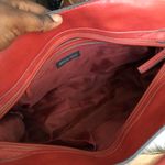 Bueno coral red leather shoulder hand bag briefcase purse silver tone buckle Photo 4