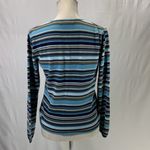 Eddie Bauer Striped V Neck Blue Olive Green Sweater Size M Photo 7